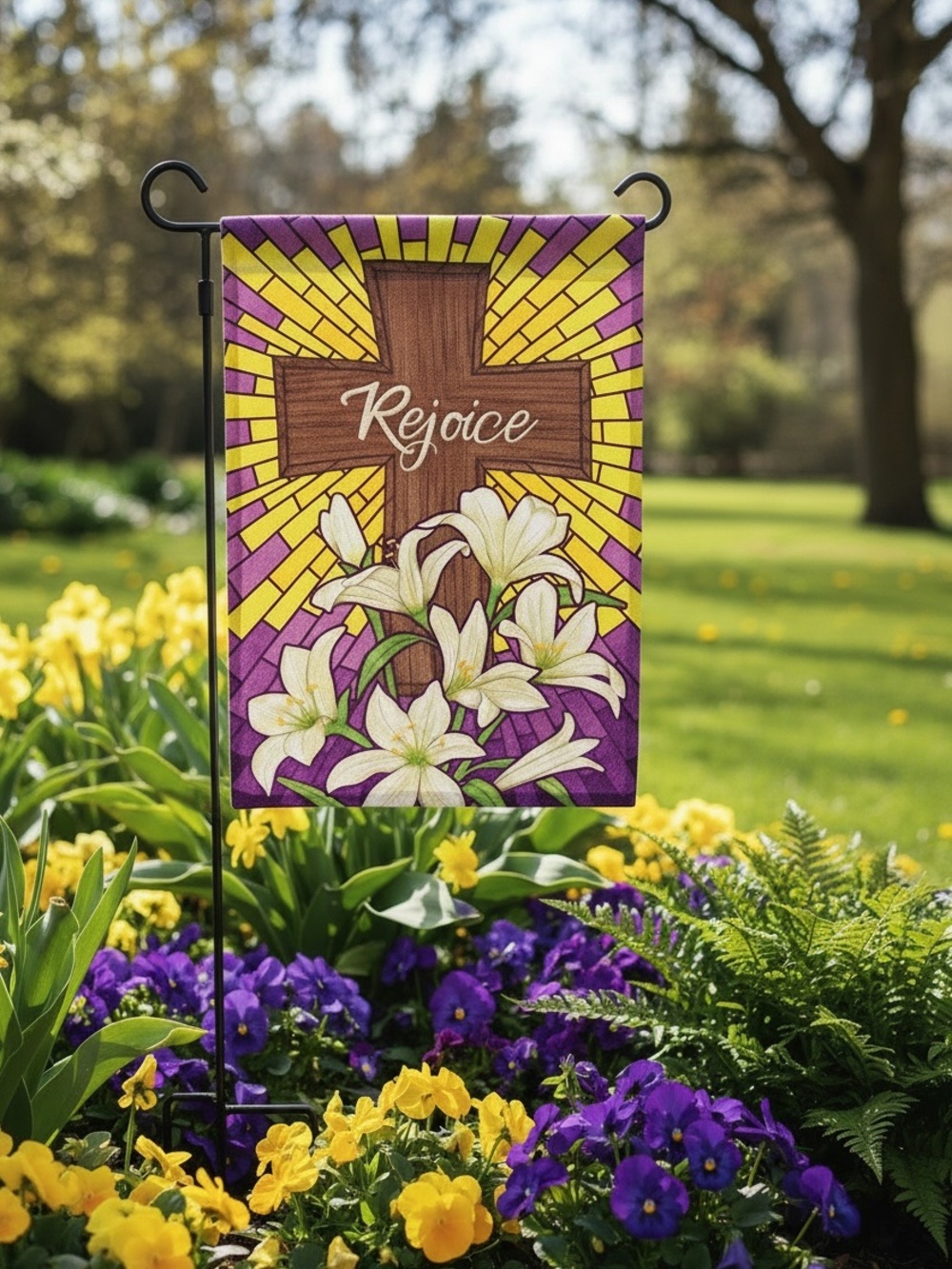 Colorful “Rejoice” Easter Textured Garden Flag